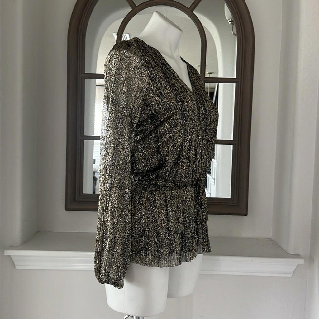 Vince Camuto Metallic Crossover Top, Rich Black Sparkle & Shine Size XS NEW