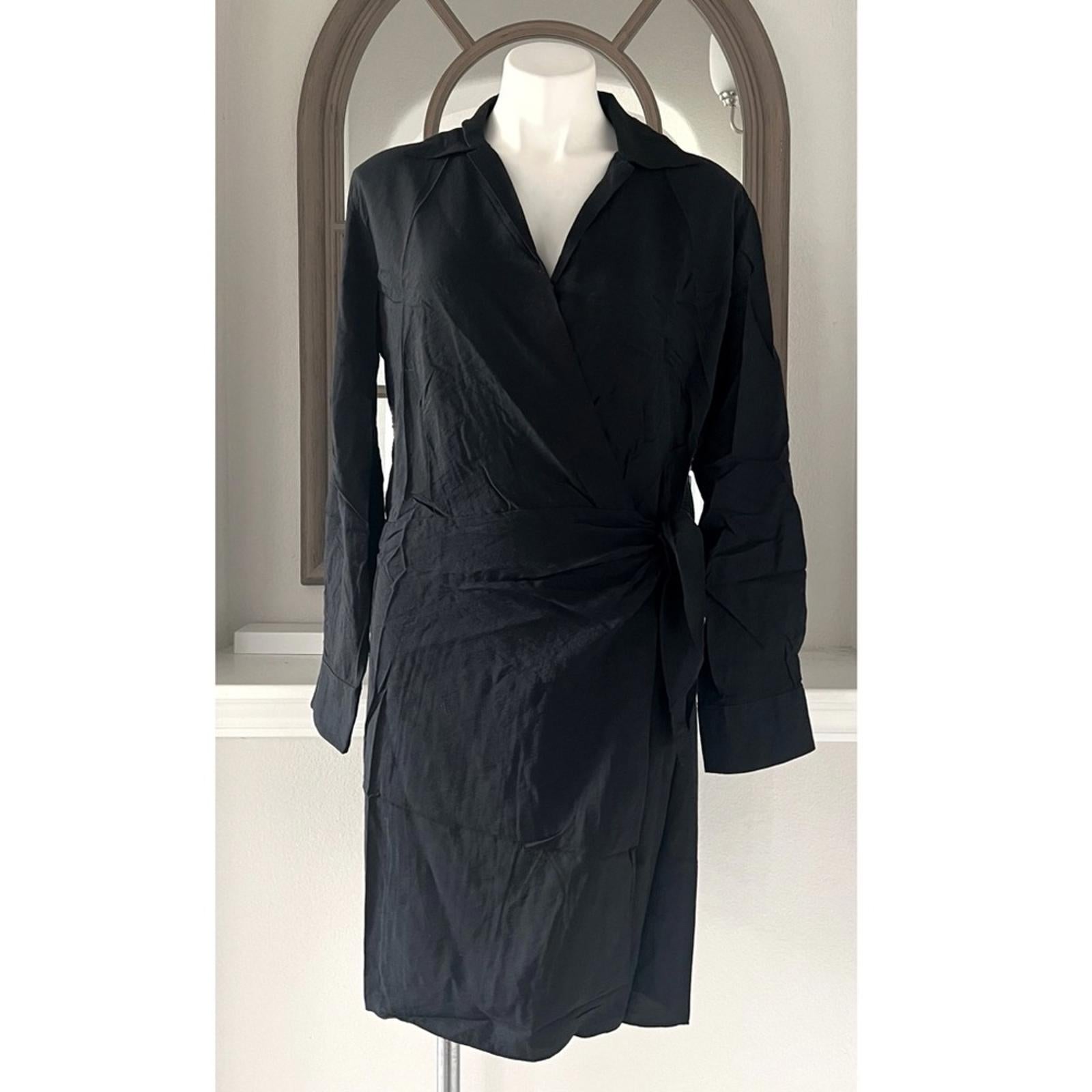 Vince Long Sleeve Wrap Shirt Dress, Long Sleeve in Black Size L EXCELLENT!