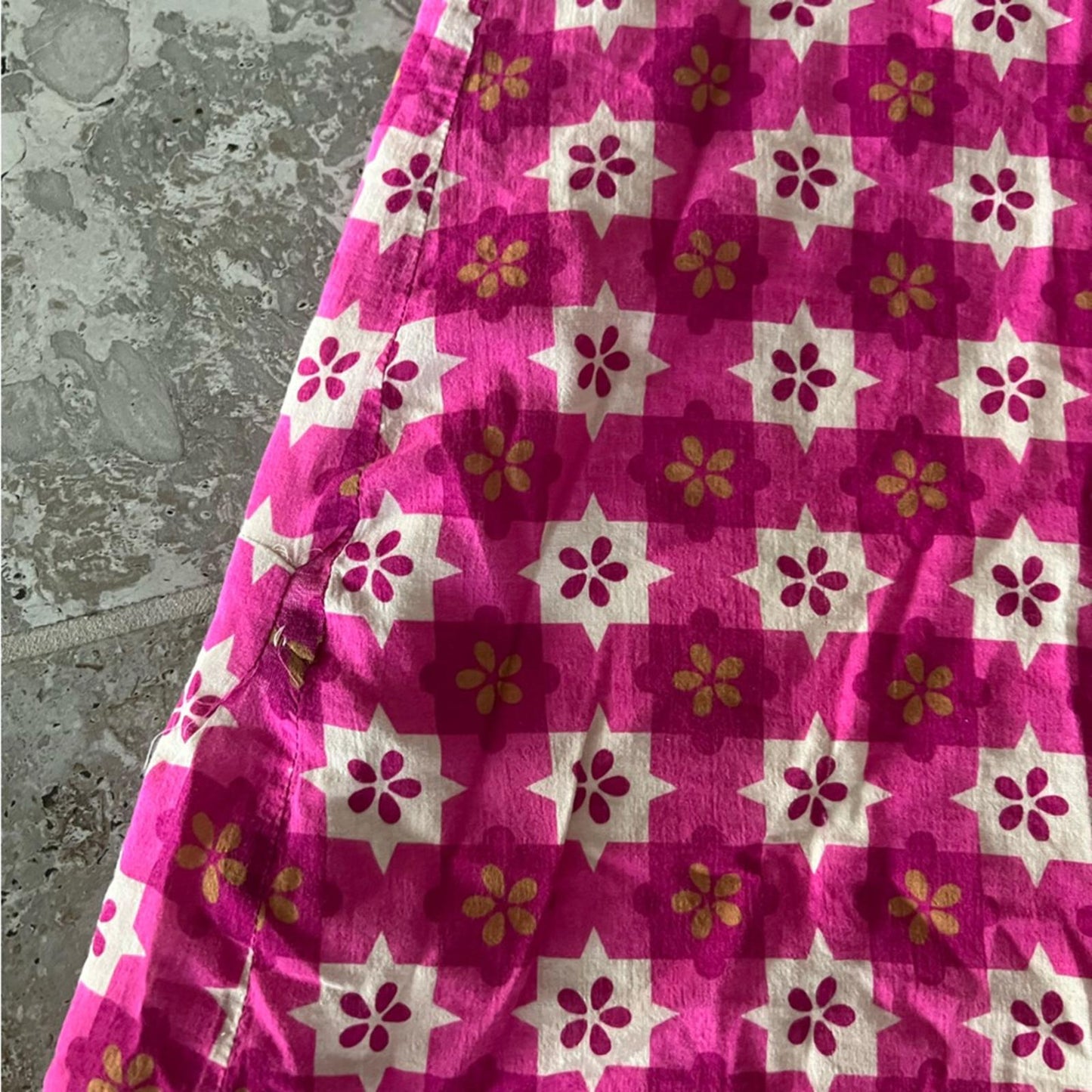 $518 Anna Sui Utopian Gingham Cotton Slip Dress in Neon Pink, Size 2
