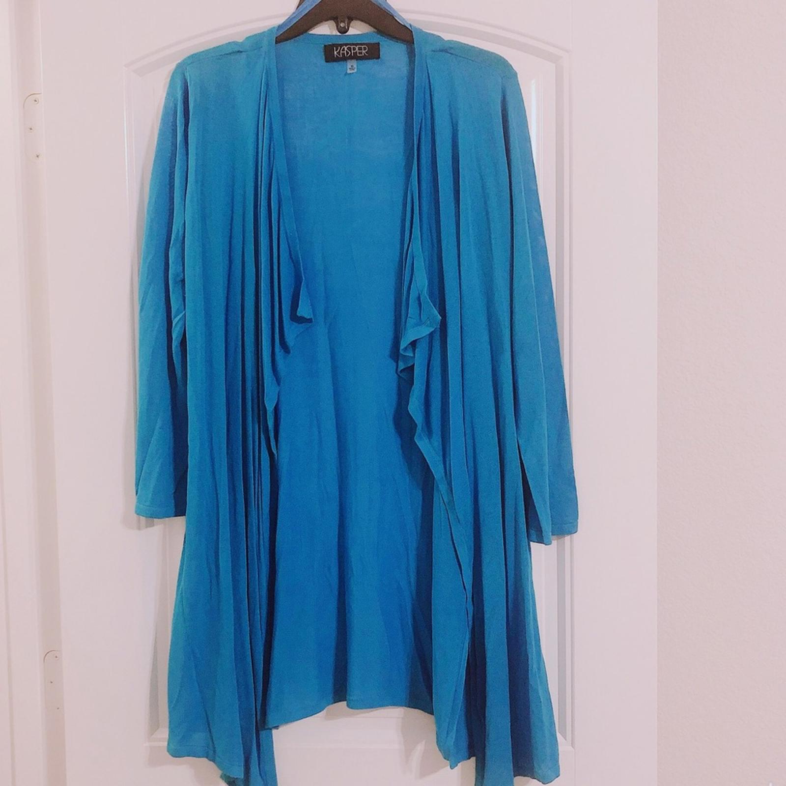 Kasper Open Front 3/4 Sleeve Cardigan in Ocean Blue, Size M New with Tag