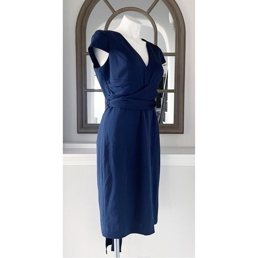 NEW Dress the Population Dana Wrap Waist Cocktail Dress Navy, Size L New w/o Tag