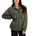 NEW Hippie Rose Juniors' Sherpa Contrast-Trimmed Shacket, Smokey Olive Size XL