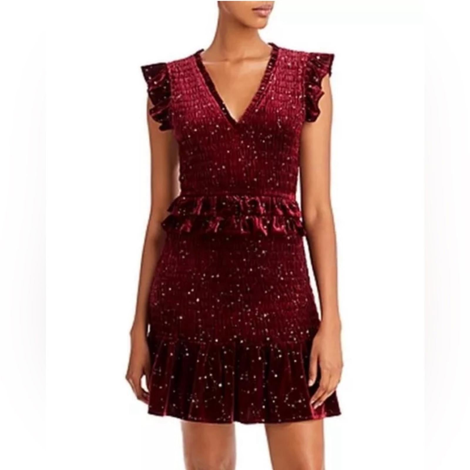 Aqua Velvet Smocked Mini Dress in Burgundy w/Star Print, Size S New w/Tag $88