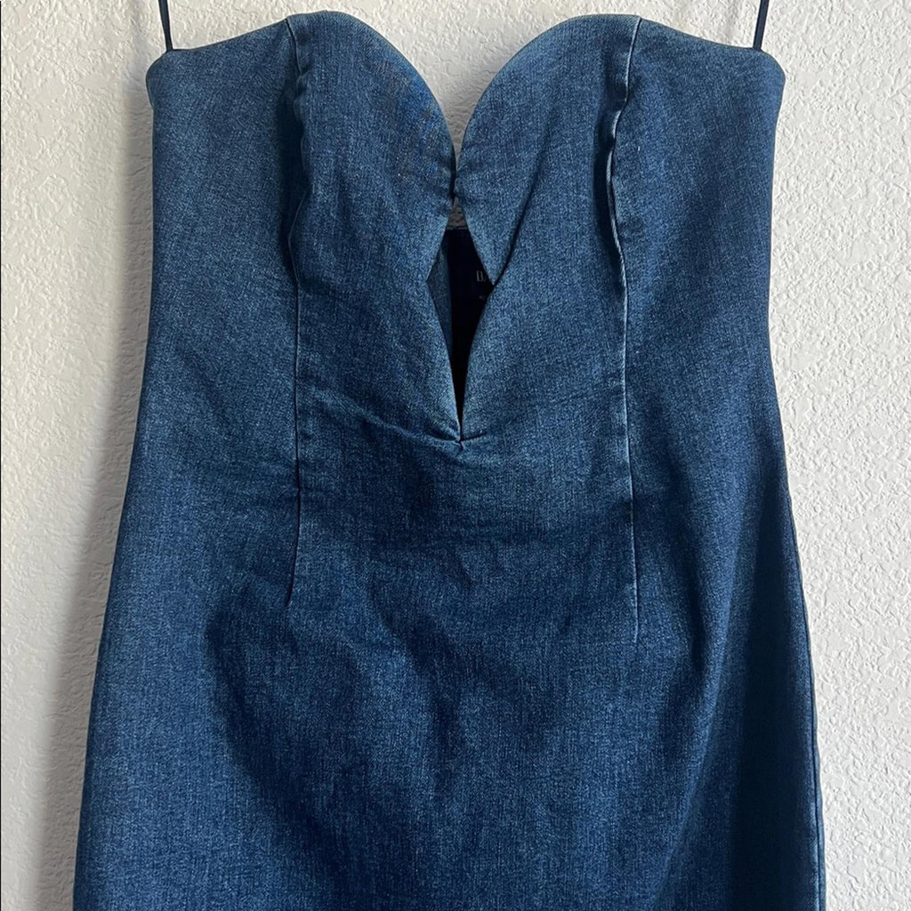 Bardot Eleni Denim Strapless Midi Dress in Dark Blue, Size EUR 36 US 4 UK 8, NEW