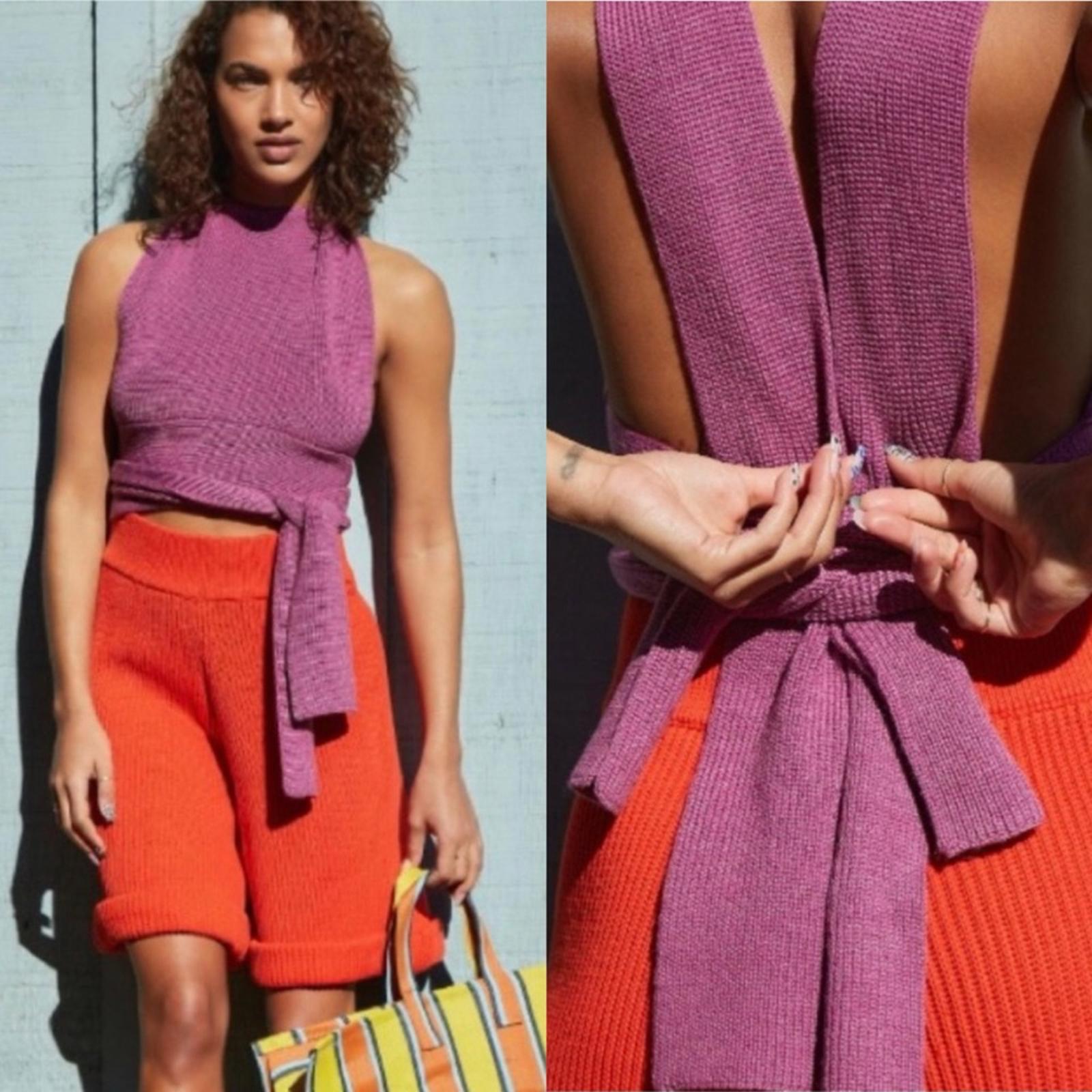 Free People Orchid Sweater Tank, Knit Tie-Back Top in Purple Size S EXCELLENT!