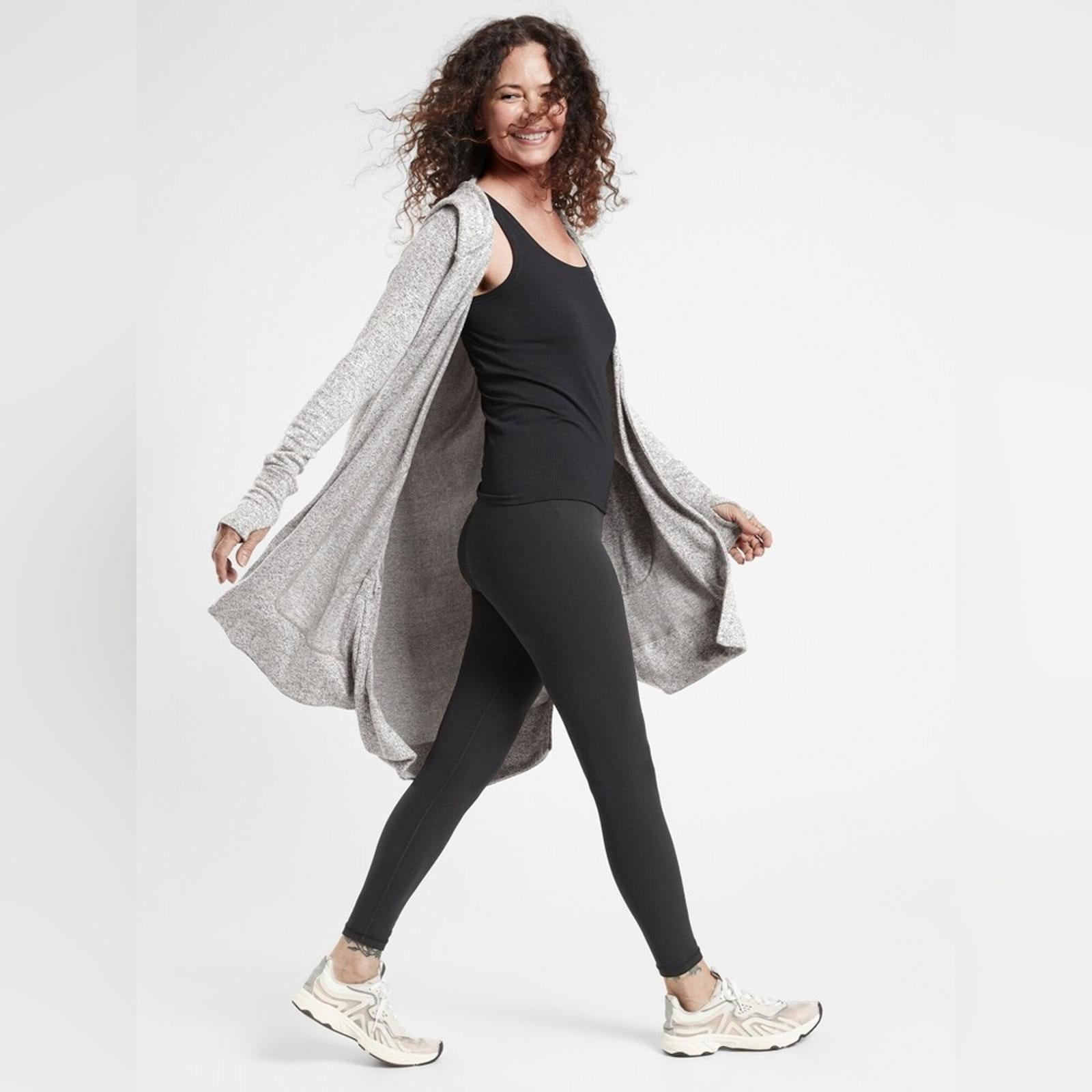 Athleta Harmony Wrap Hooded Cardigan Sweater in Heather Grey, Size XXS EXCELLENT