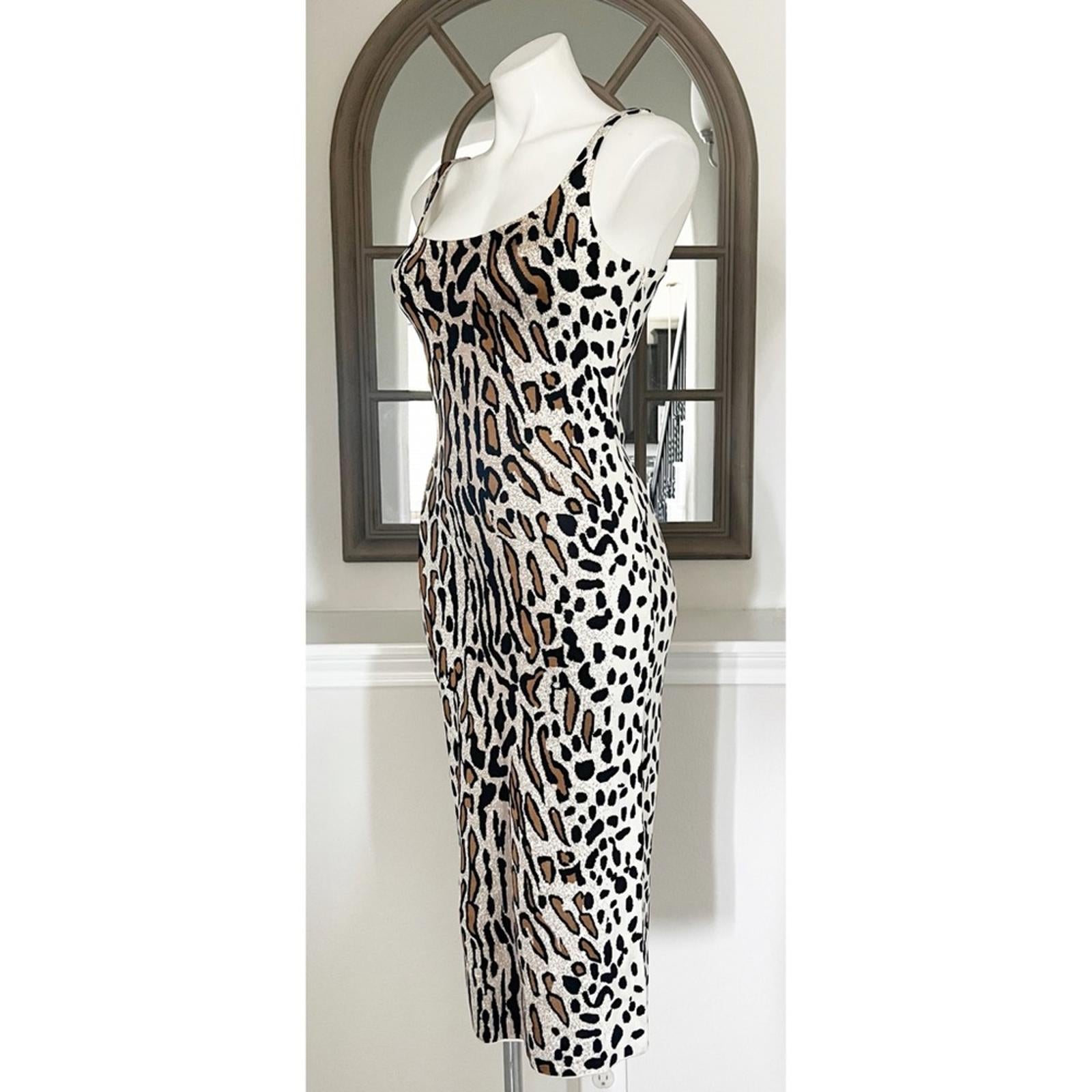St. John Margay Animal Print Midi Dress in Brown Multi, Size 2 NEW w/Tag $1,295
