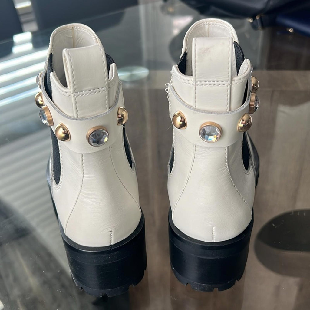 Karl Lagerfeld Paris Porshay Lug Sole Boots in Bone/White, Size 37 New w/o Box