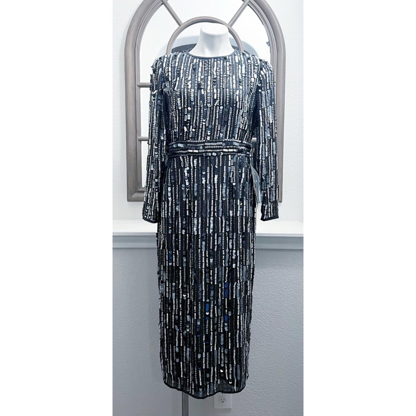 Mac Duggal Embellished High Neck Long Sleeve Fitted Dress Size 8 NEW Retail $458