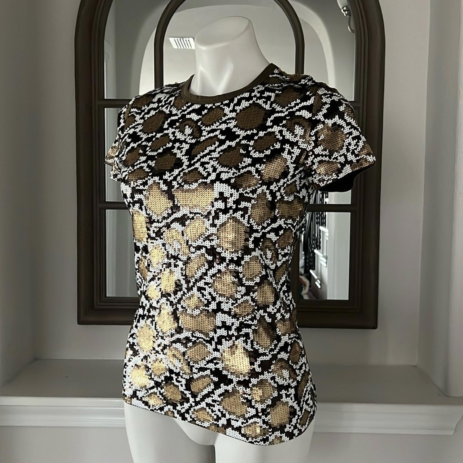 NEW Michael Kors Sequined Animal Print Top, Crewneck, Size S
