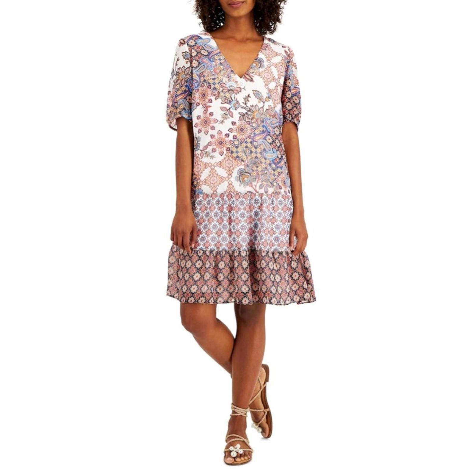 INC Mixed-Print Tiered Dress, NWT, Size XL