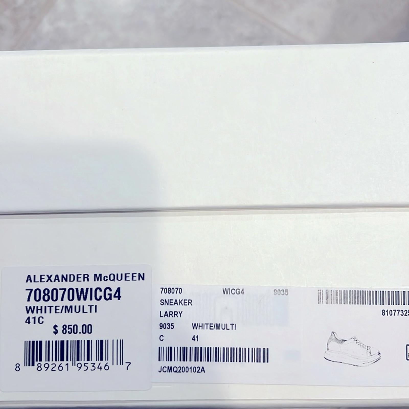 Alexander McQueen White Smooth Calf Leather Sneakers, Size EU 41 New in Box
