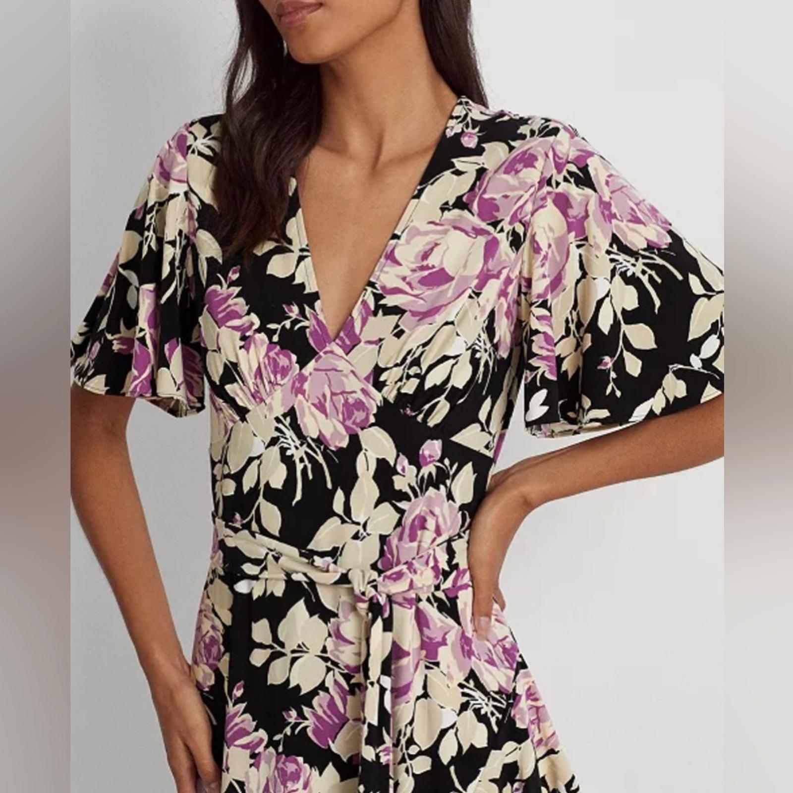 NEW Lauren Ralph Lauren Floral Belted Jersey Dress Size 16 EXCELLENT Retail $338