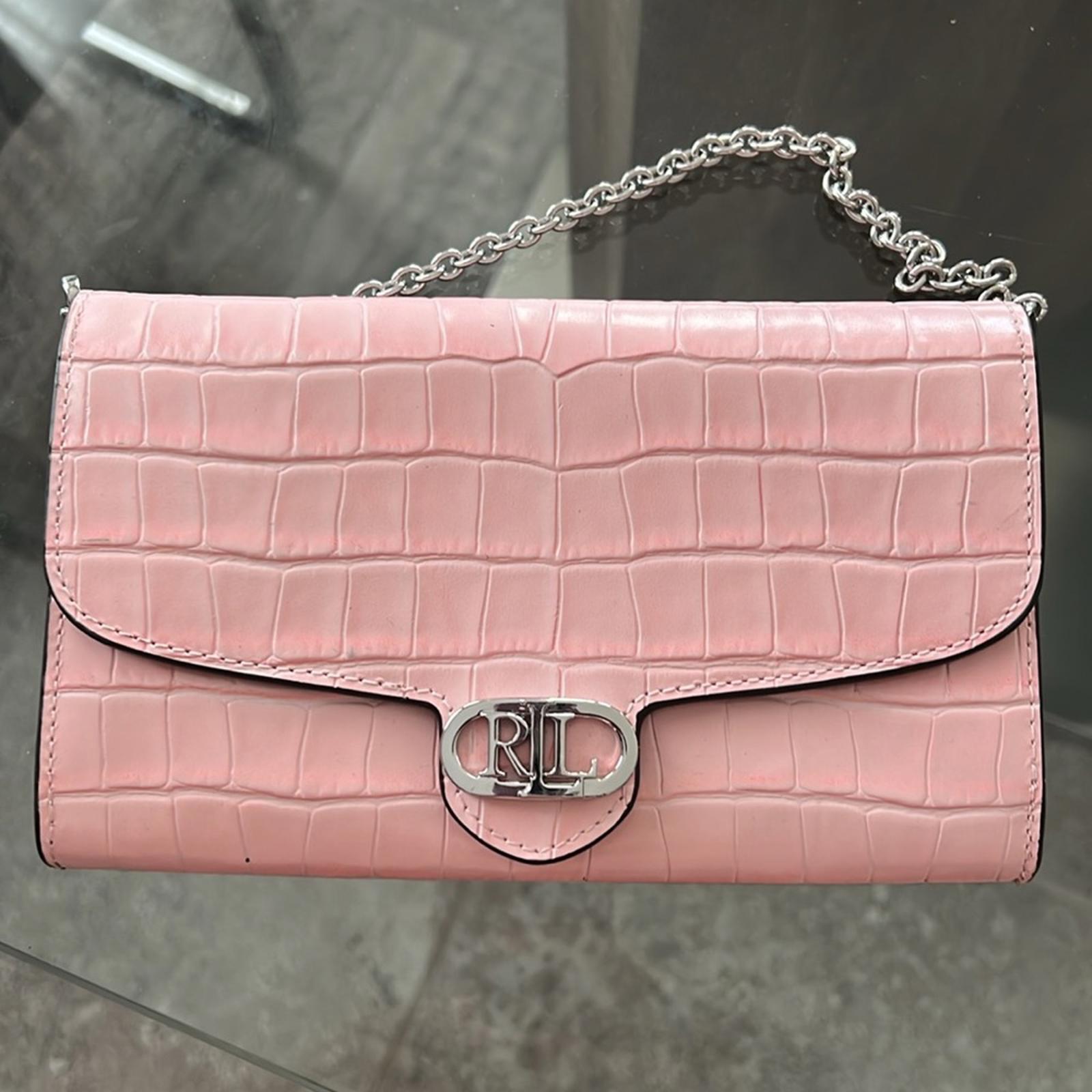 NEW Ralph Lauren Embossed Leather Medium Adair Bag, Pink Silver-Tone