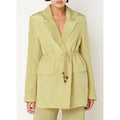 Ganni Bead-Embellished Crinkled Shell Shiny Blazer, Leek Green, Size 46 New wTag