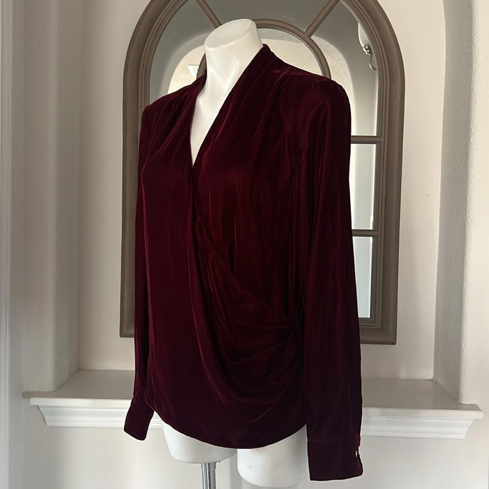 Lauren Ralph Lauren Pleated Velvet Surplice Blouse, Size 6 NEW $165