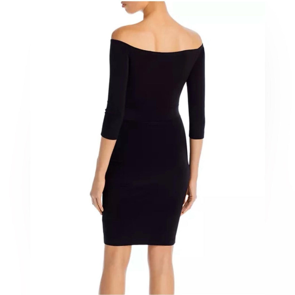 Norma Kamali Black Off-Shoulder Bodycon Mini Dress, Size L/40, NEW