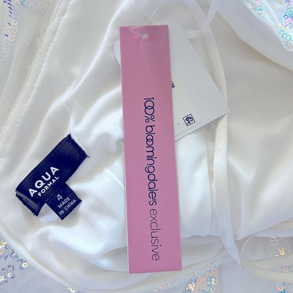 Aqua x Bloomingdale’s Filigree Sequin Gown in White Size 4 New w/Tag Retail $338
