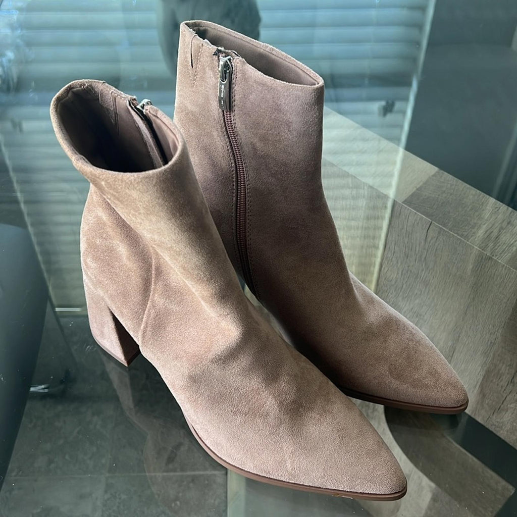 Steven New York Tomas Pointed Toe Leather Suede Ankle Boots, Taupe Size 11 NEW