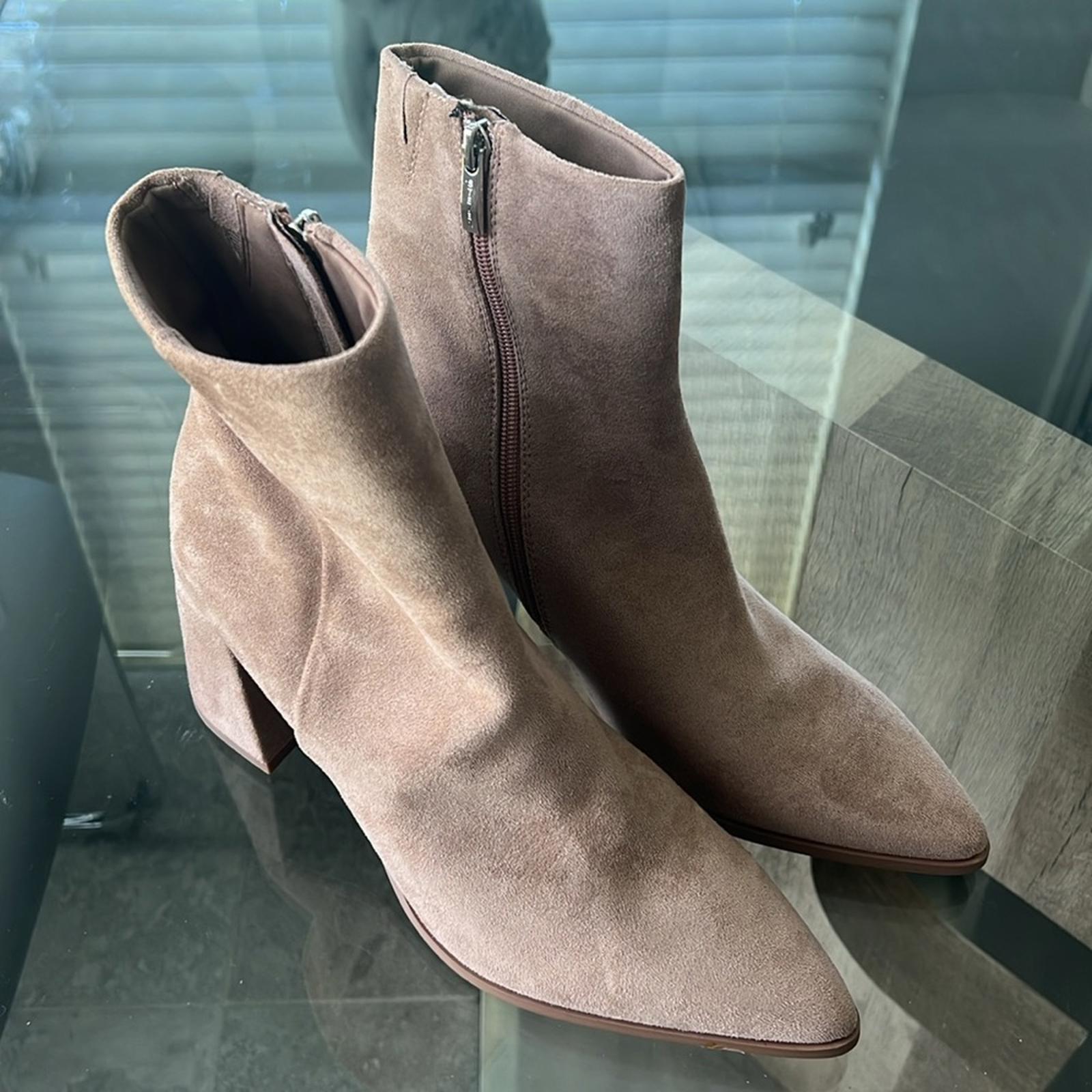 Steven New York Tomas Pointed Toe Leather Suede Ankle Boots, Taupe Size 11 NEW