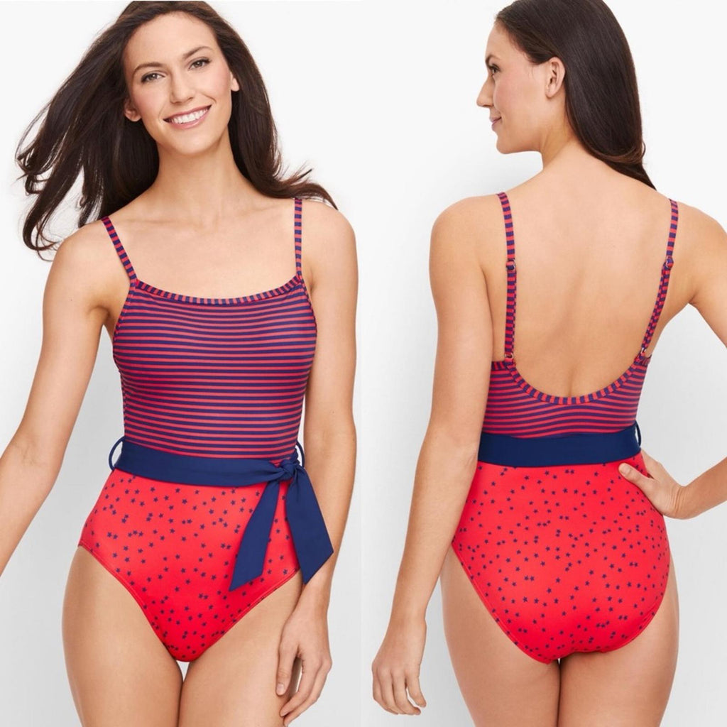 Talbots Stars & Stripes One Piece Swimsuit in Red & Blue, Size 8 NEW w/o Tag
