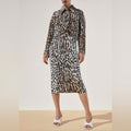 St. John Margay Animal Print Midi Dress in Brown Multi, Size 2 NEW w/Tag $1,295