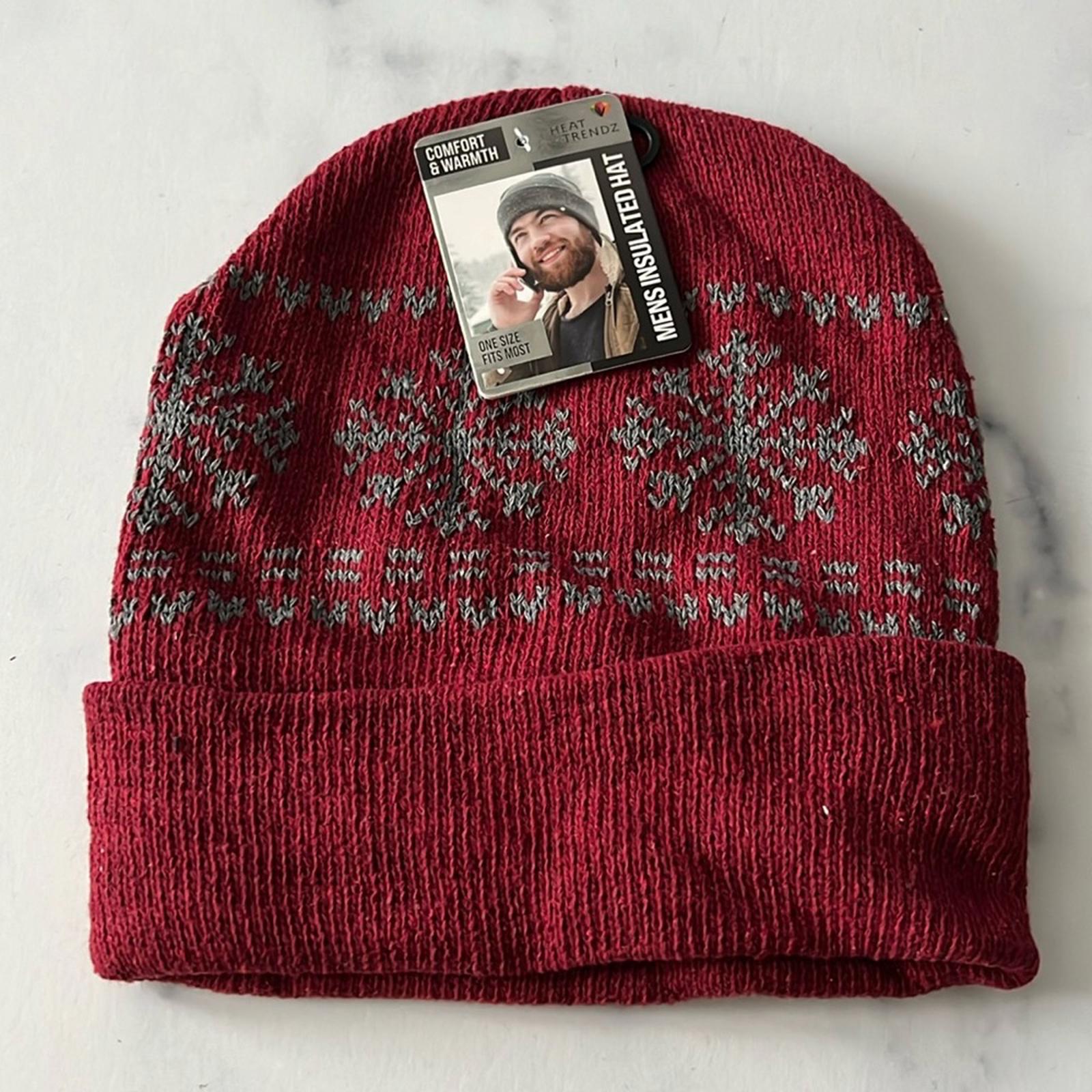 Men’s Insulated Hat, Knit Beanie, Red & Grey One Size New w/Tag