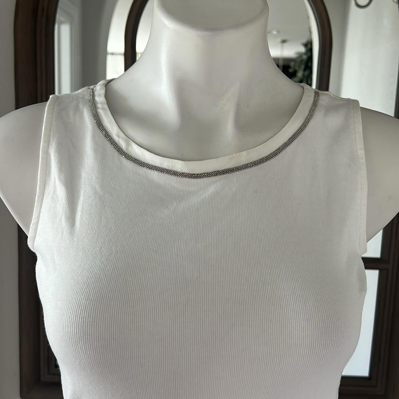 Fabiana Filippi Ball-Chain Trim Tank Top in White, Size XS New w/Tag