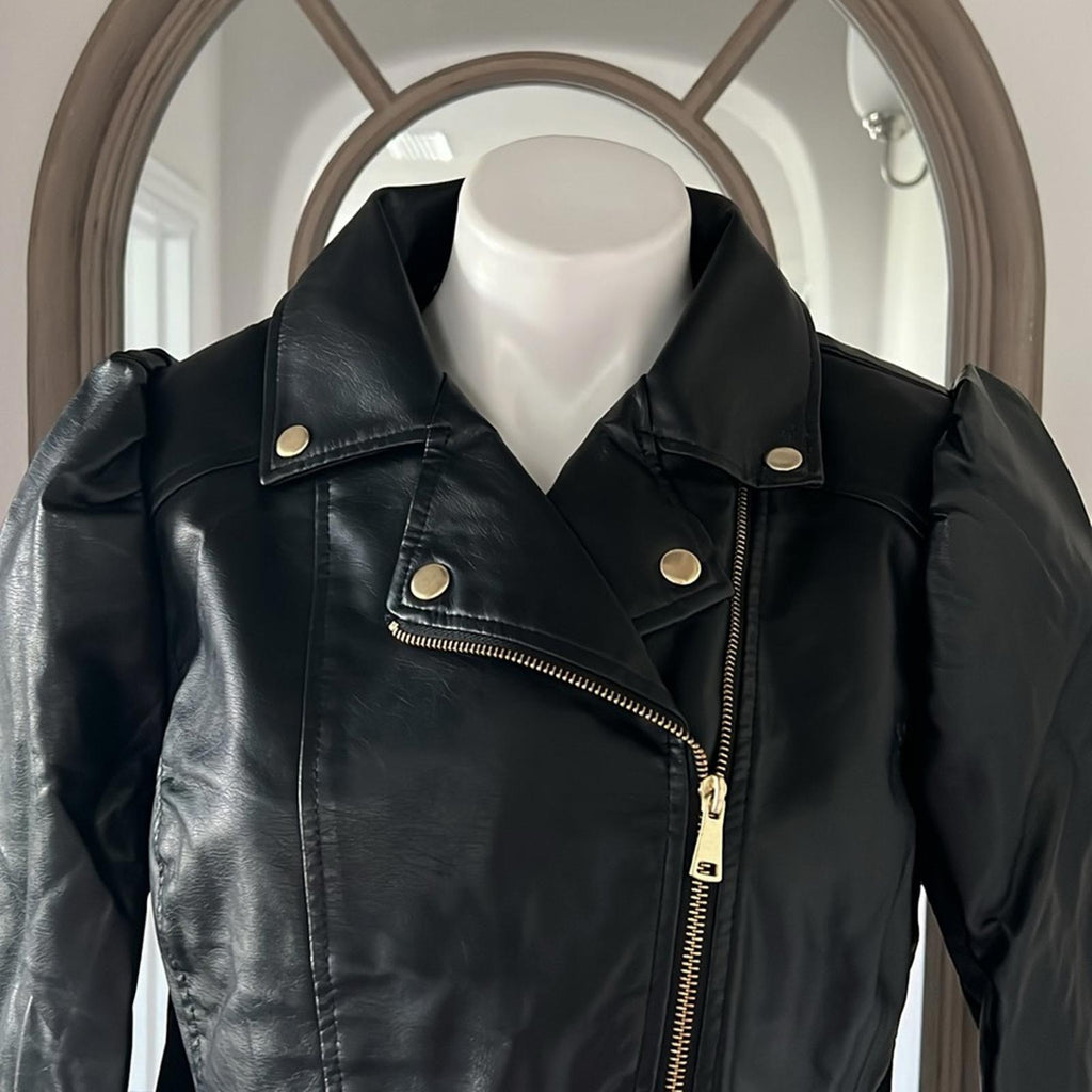 NEW LOOK Bomber Faux Leather Jacket in Black, Size L New w/Tag