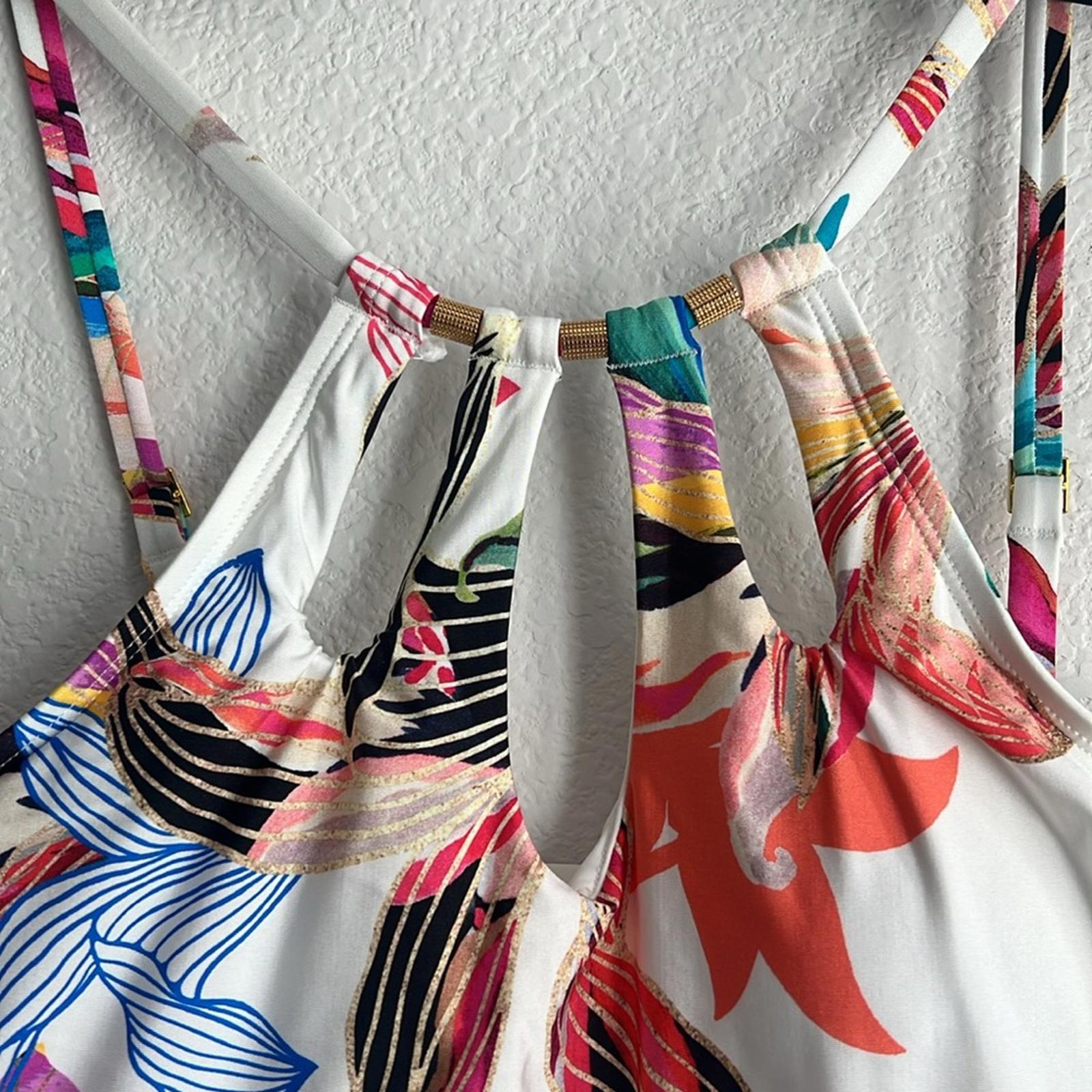 La Blanca Paradise Floral Keyhole Hi-Neck Tankini Top, NWT, Size 10