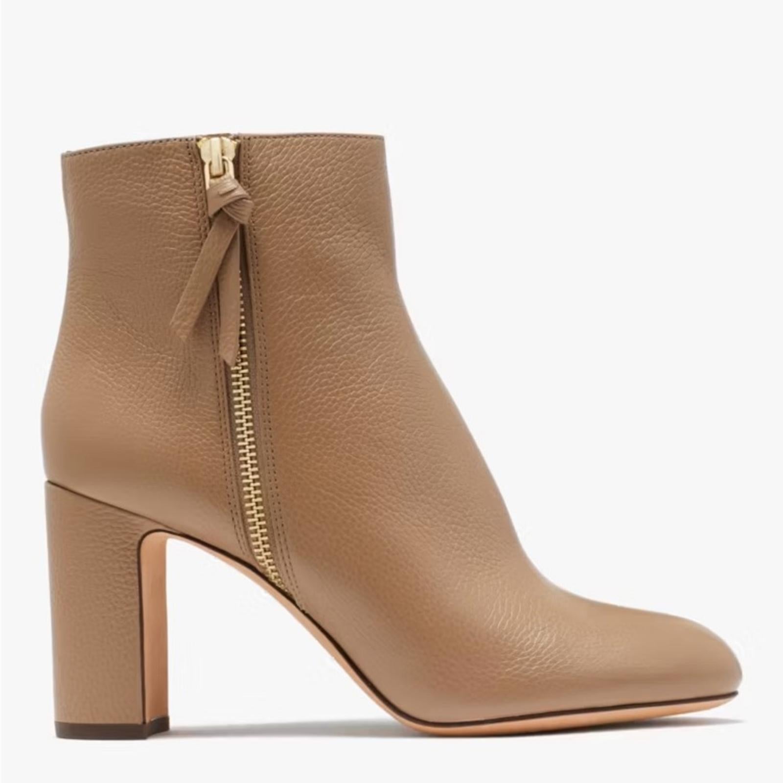 Kate Spade Knott Zip Booties, Light Fawn Pebble Calf Leather Size 11 New in Box