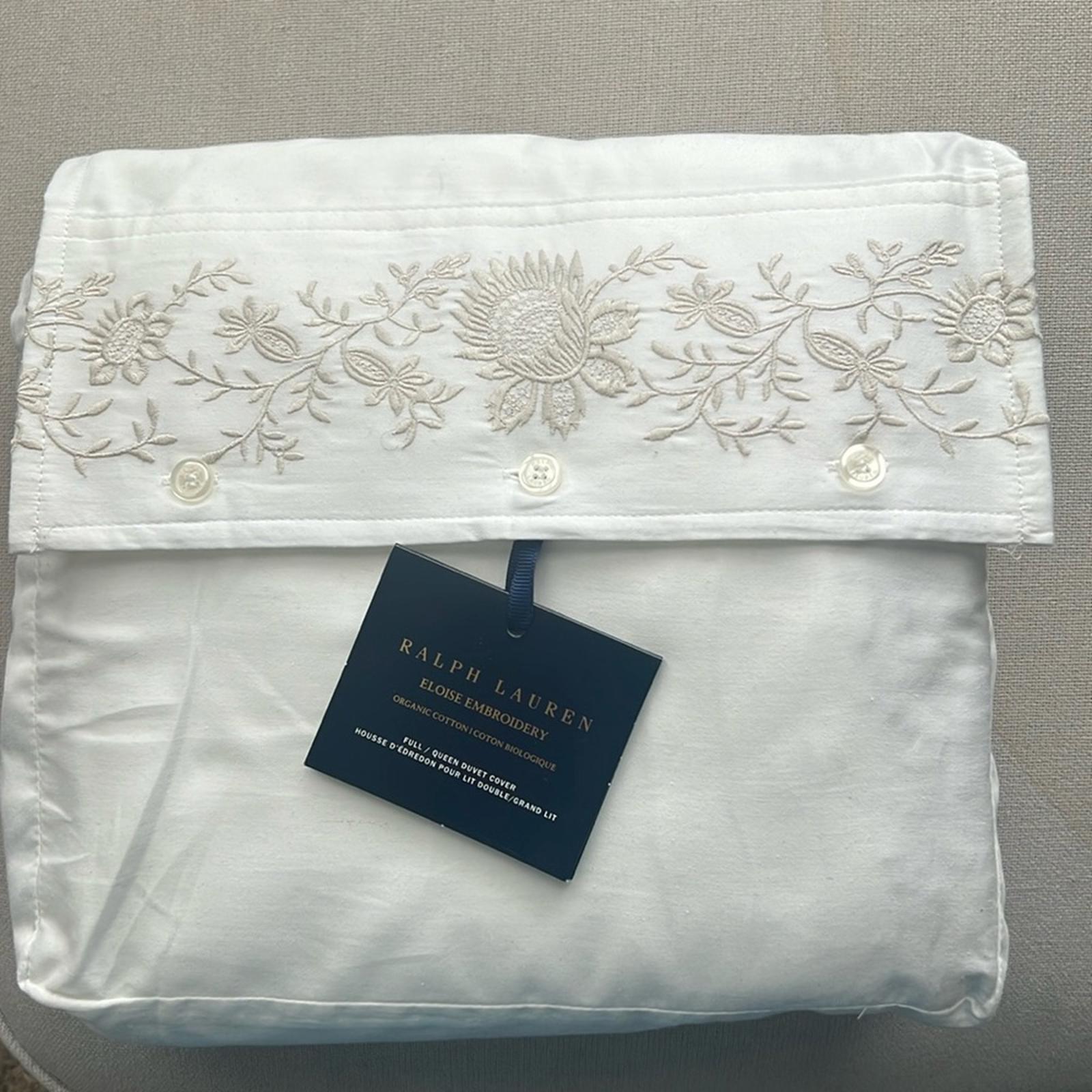 Ralph Lauren Eloise Embroidery Organic Cotton Duvet in Platinum Full/Queen NWT
