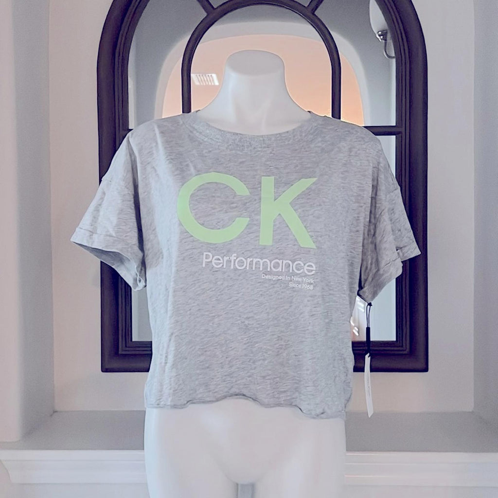 Calvin Klein Cropped Logo T Shirt in Gray, Plus Size XX-Large New w/Tag