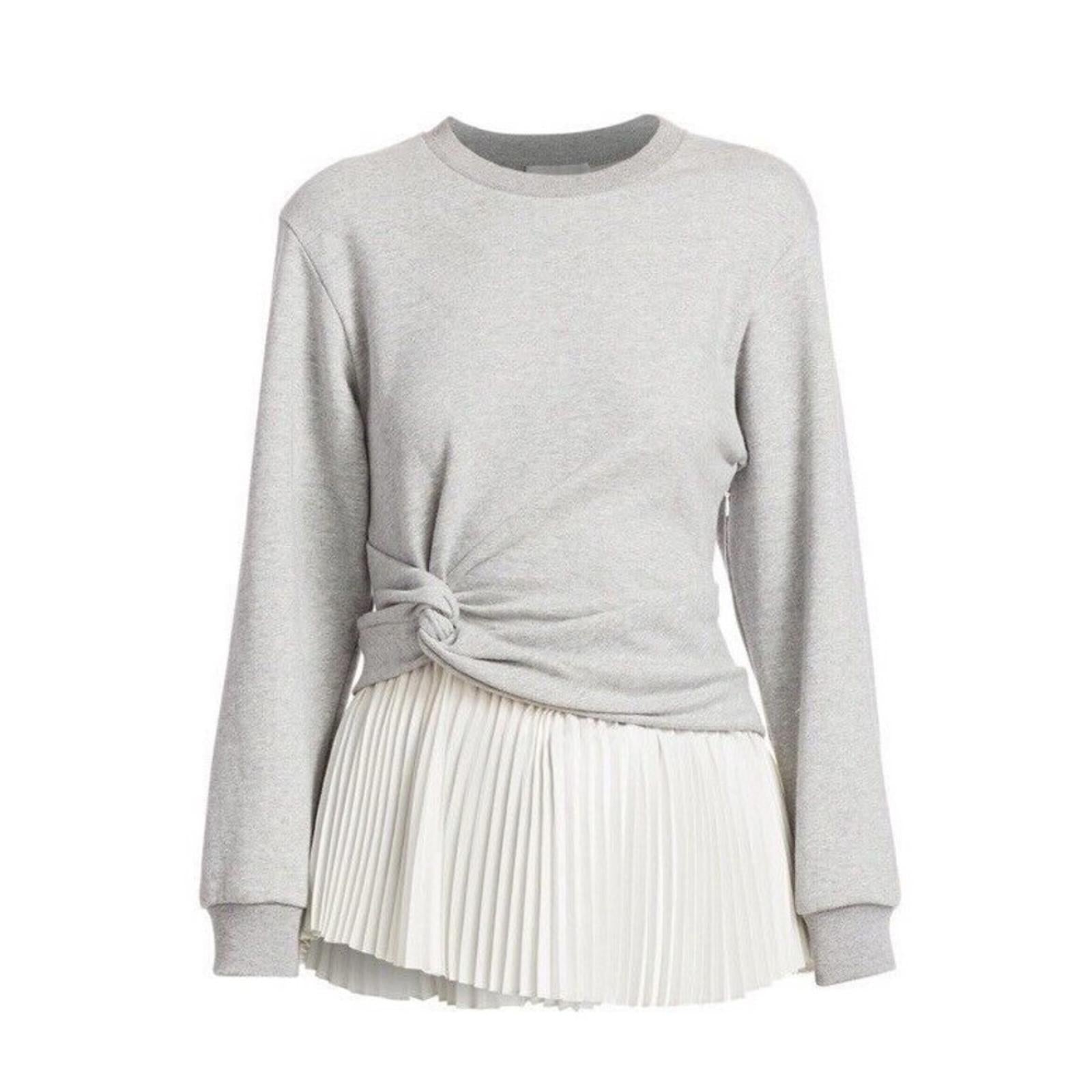 3.1 Phillip Lim Twist Detail Pleated Peplum Long-Sleeve Top, Size S Retail $375