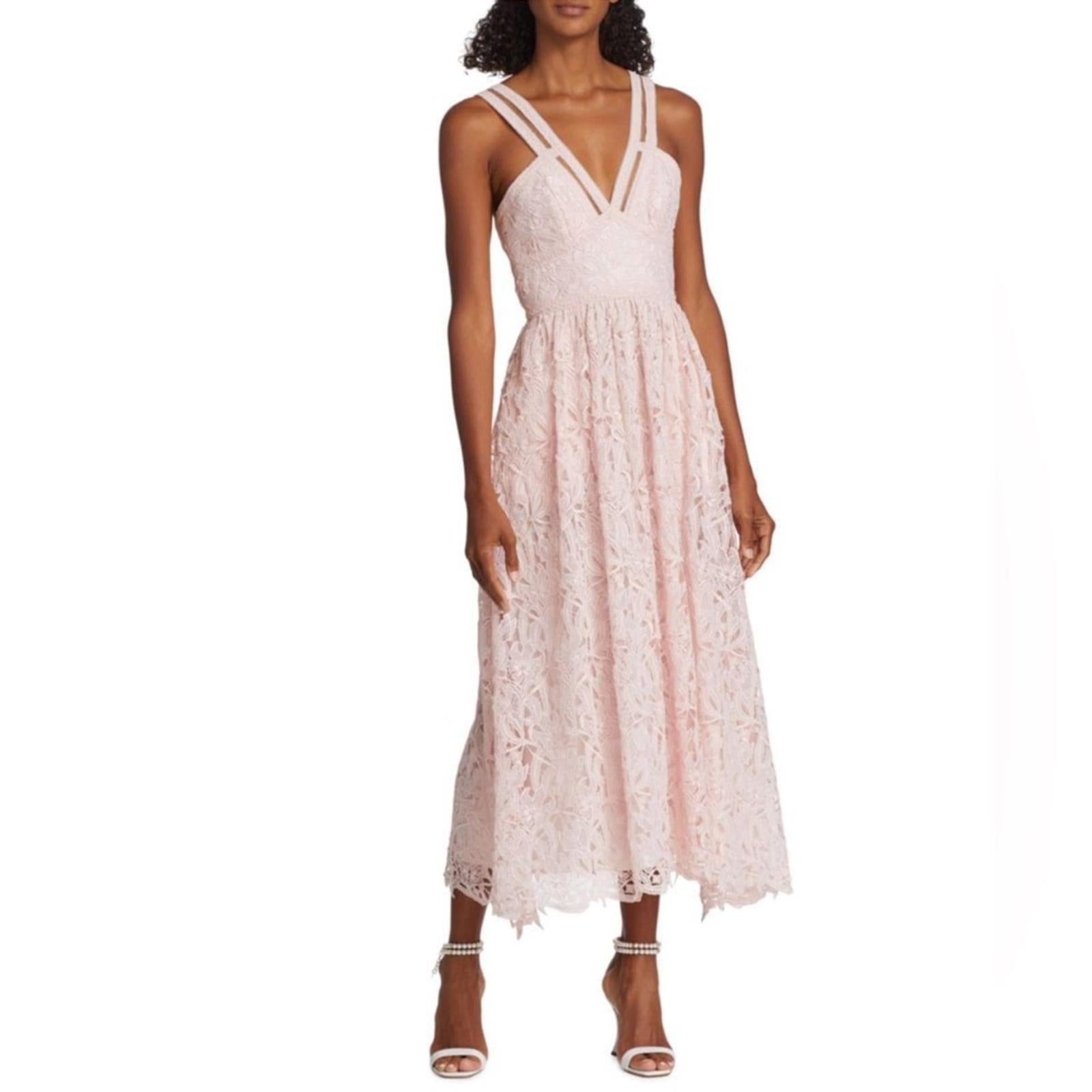 ML Monique Lhuillier Lace Halter Midi Dress in Rose Quartz NWT, Size 10