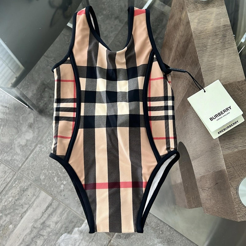 BURBERRY Kids Mini Nigella One Piece Swimsuit, Archive Beige Check Size 12M NWT