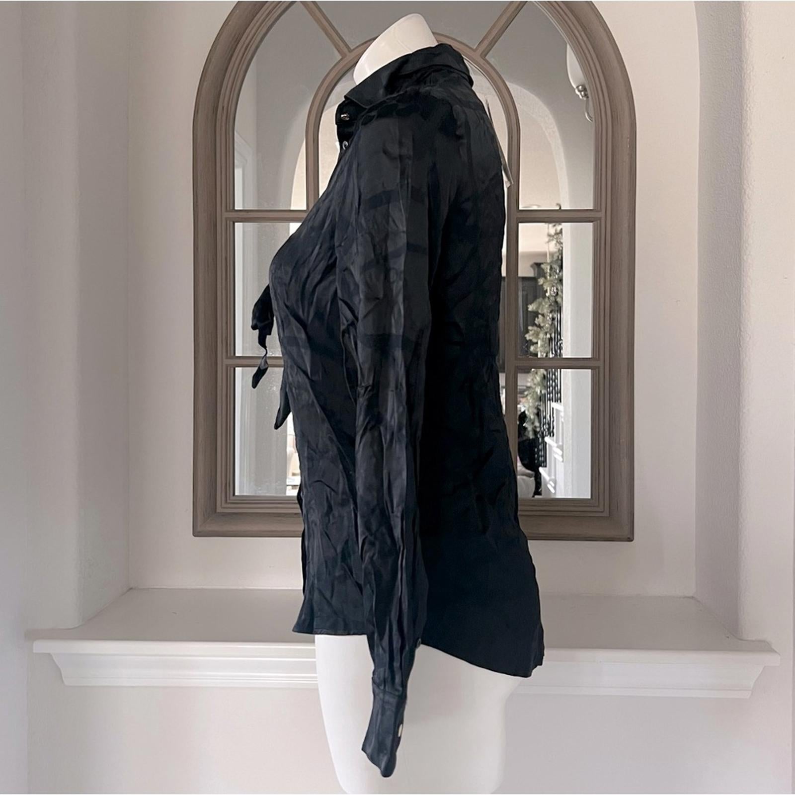 Lauren Ralph Lauren Belting-Motif Jacquard Tie-Neck Shirt Black Size XS NEW wTag