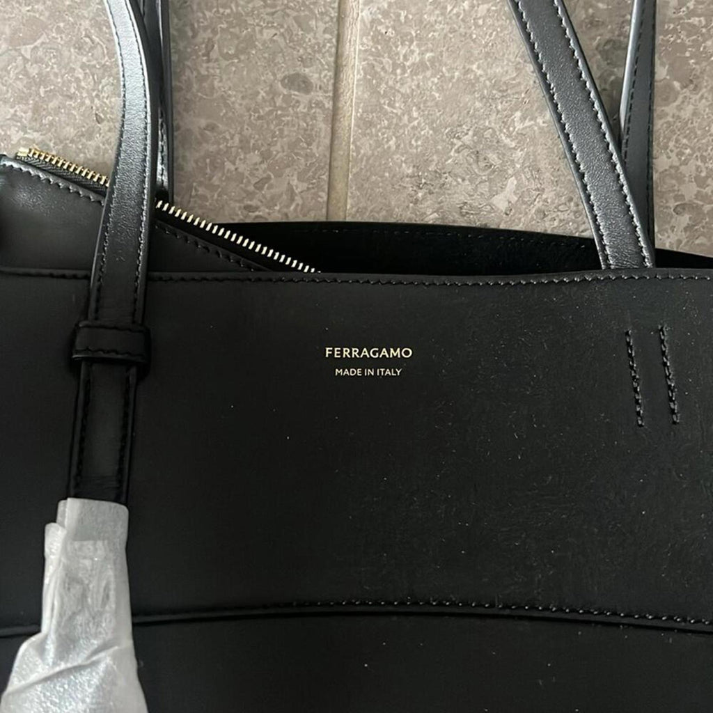 Ferragamo Charming Medium Leather Tote Bag in Black, New with Tag