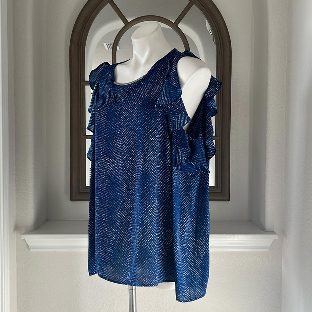 Michael Kors Cold Shoulder Ruffle Long Sleeve Blouse, Size XL $110 EXCELLENT