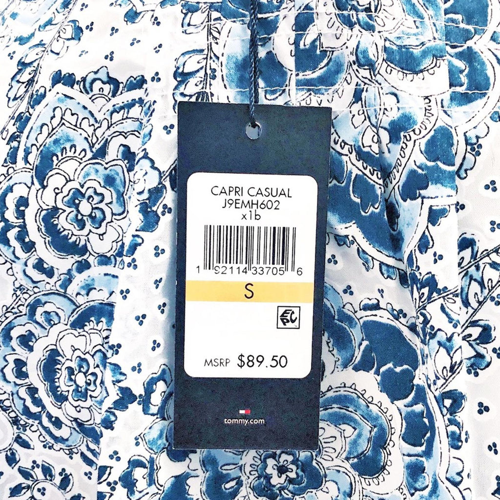 NWT Tommy Hilfiger Printed Blouson-Sleeve Blouse in Blue White Size S New w/Tag