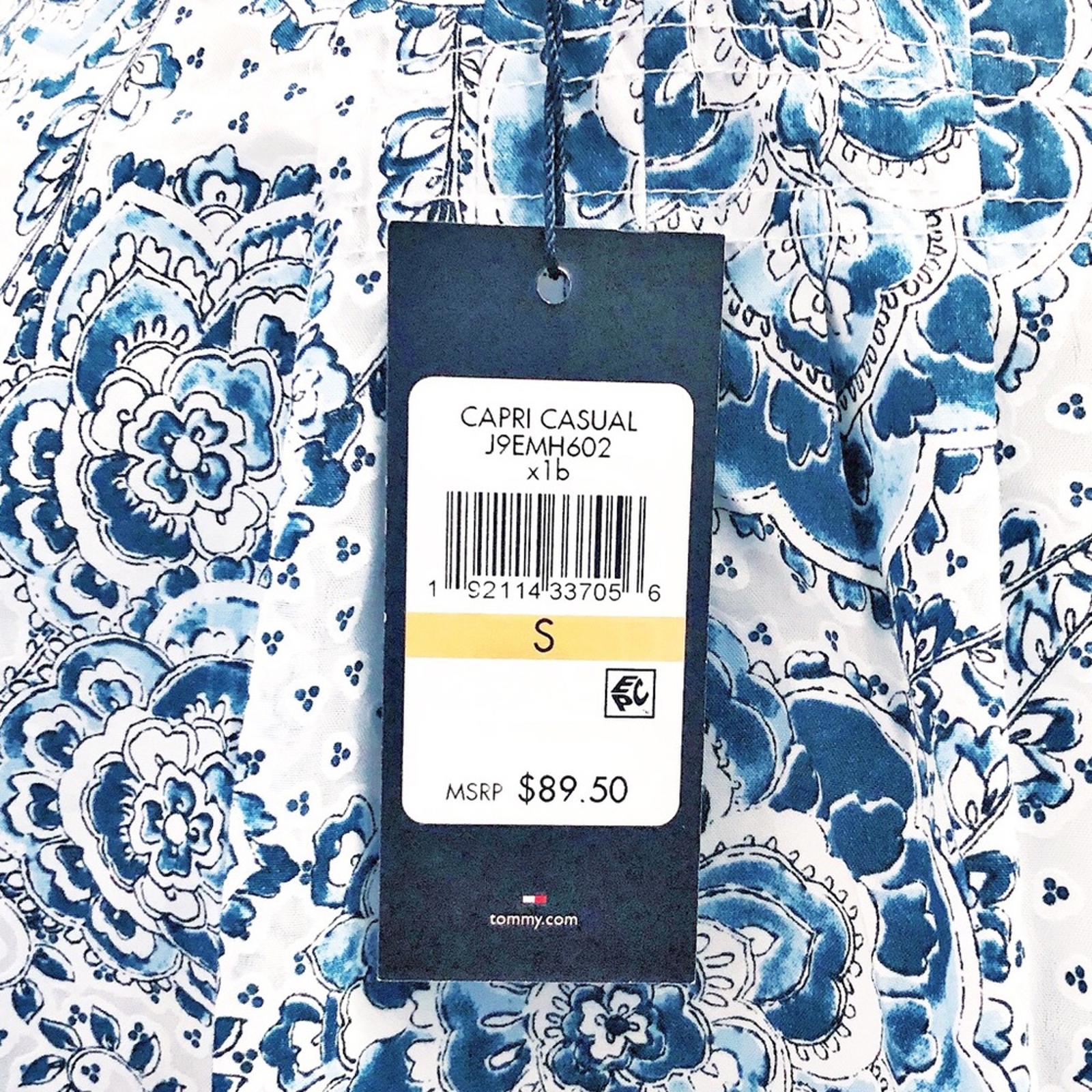 NWT Tommy Hilfiger Printed Blouson-Sleeve Blouse in Blue White Size S New w/Tag