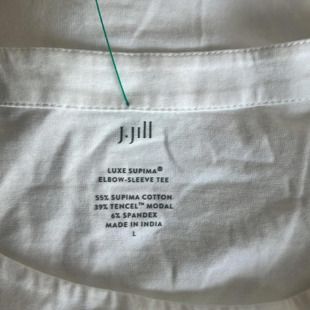 J. Jill Classic Luxe Supima Elbow-Sleeve Tee in White, NEW, Size L
