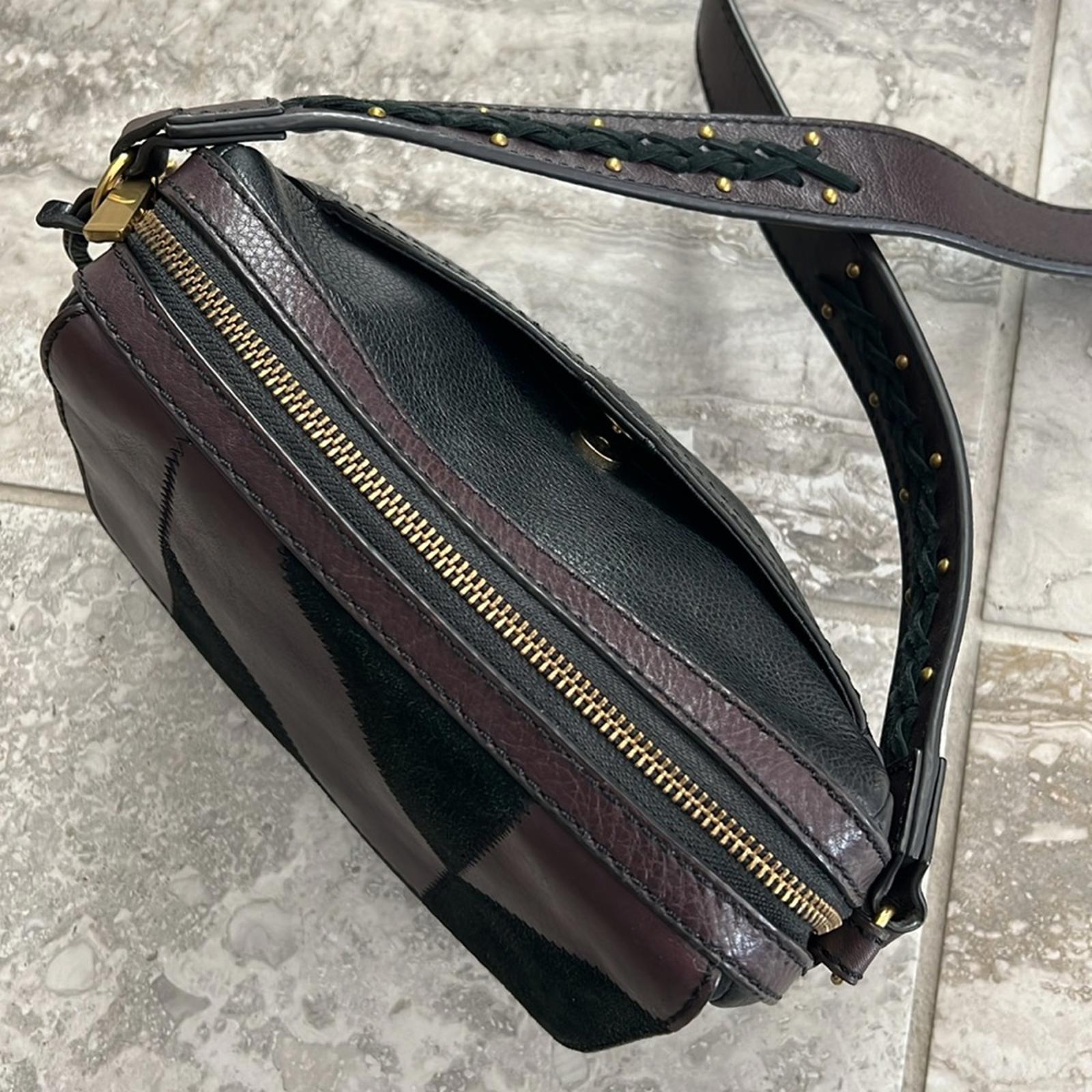 Fossil Aria Cow Hide Leather Shoulder Bag, Patchwork Black & Brown, Retail $178