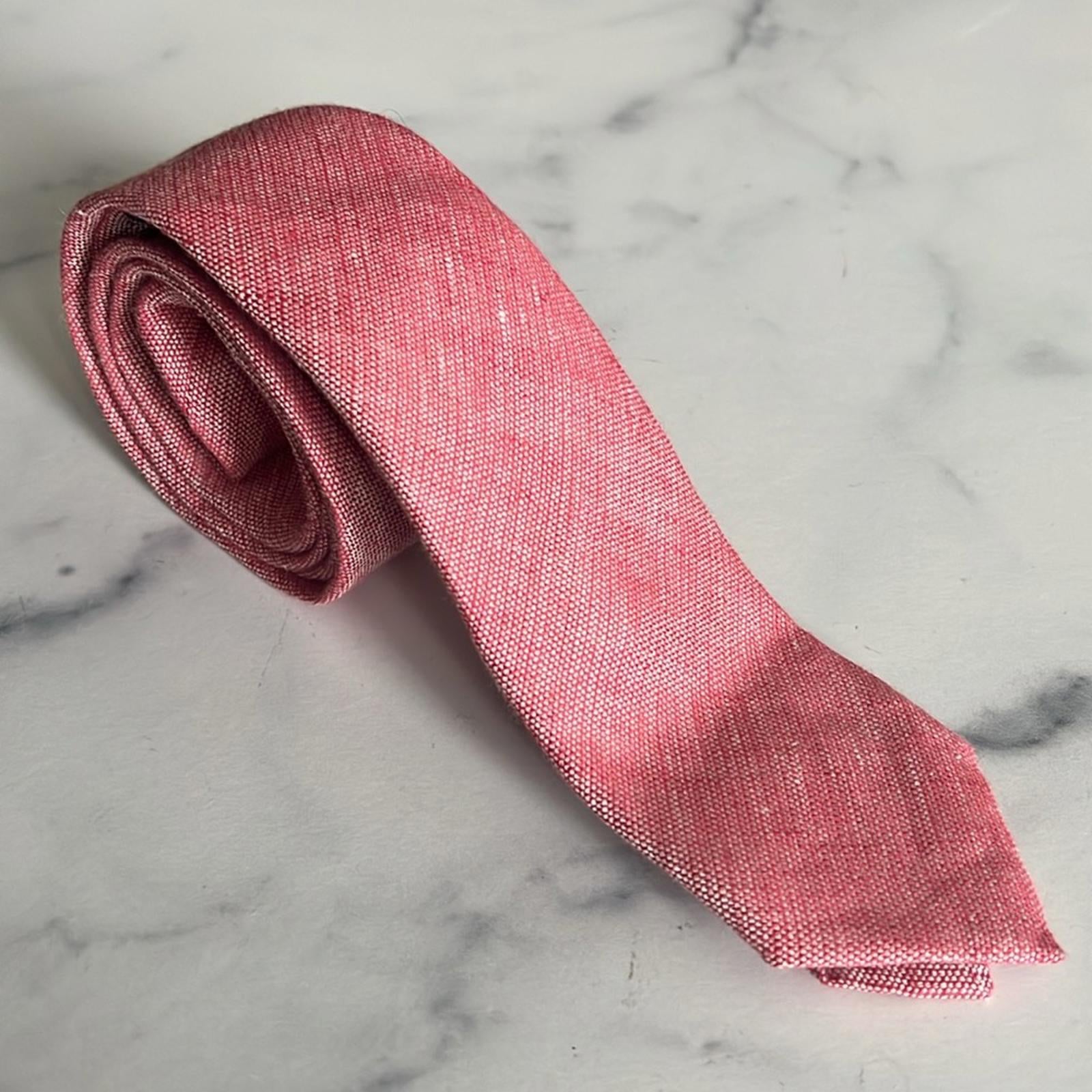 Zegna Lino Linen Medium Red Solid Neck Tie, One Size, New w/Tag