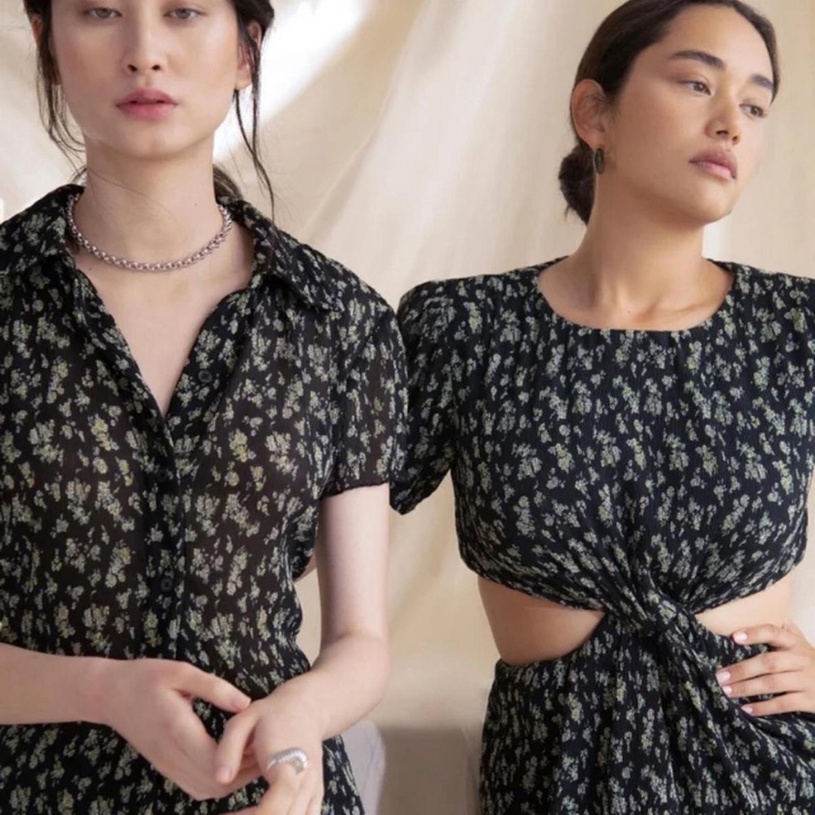 WhoWhatWear Drew Plissé Cutout Twist Midi Dress, Disty Floral Size XS NWT $178
