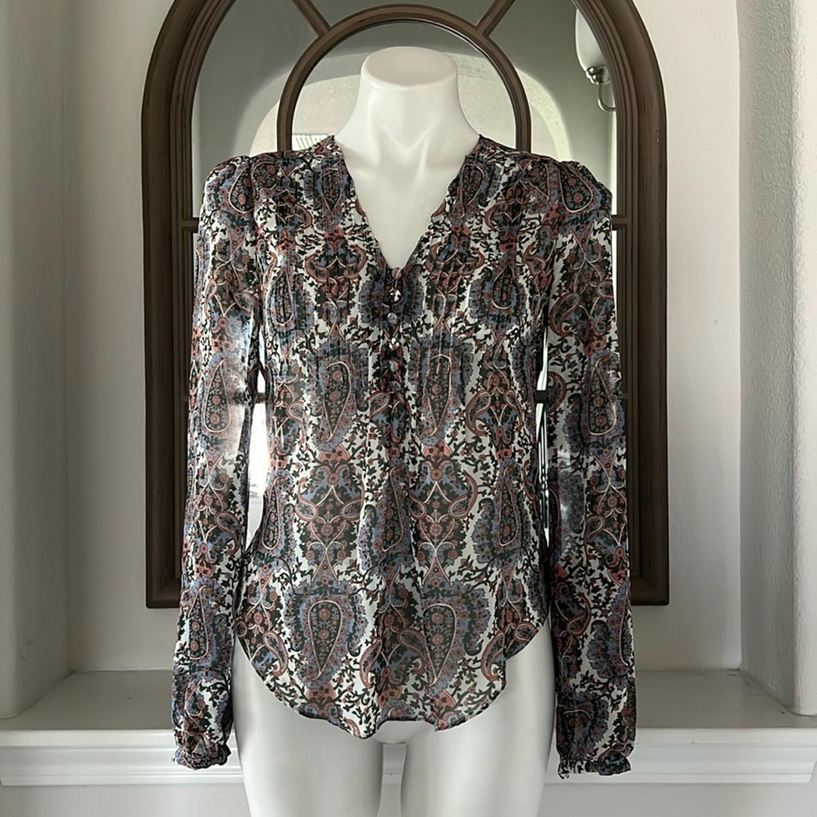 Veronica Beard Lowell Paisley Top, Off-White Multi, Size 00 New w/Tag $398