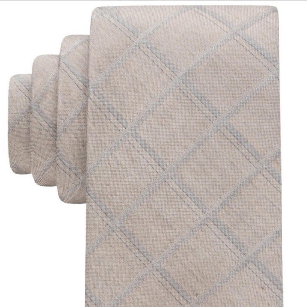 Calvin Klein Men's Heather Windowpane Grid Tie in Beige, One Size, NWT