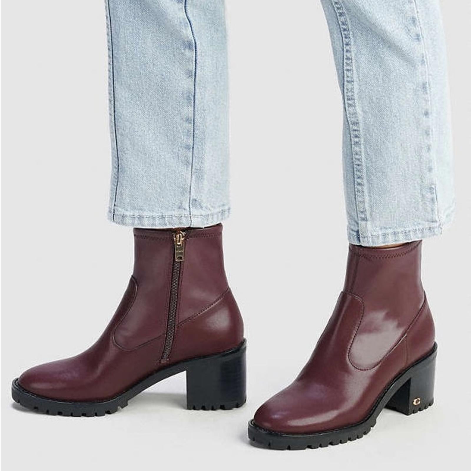 Coach Joy Lug-Sole Booties in Dark Cranberry, Size 11 New in Box $250