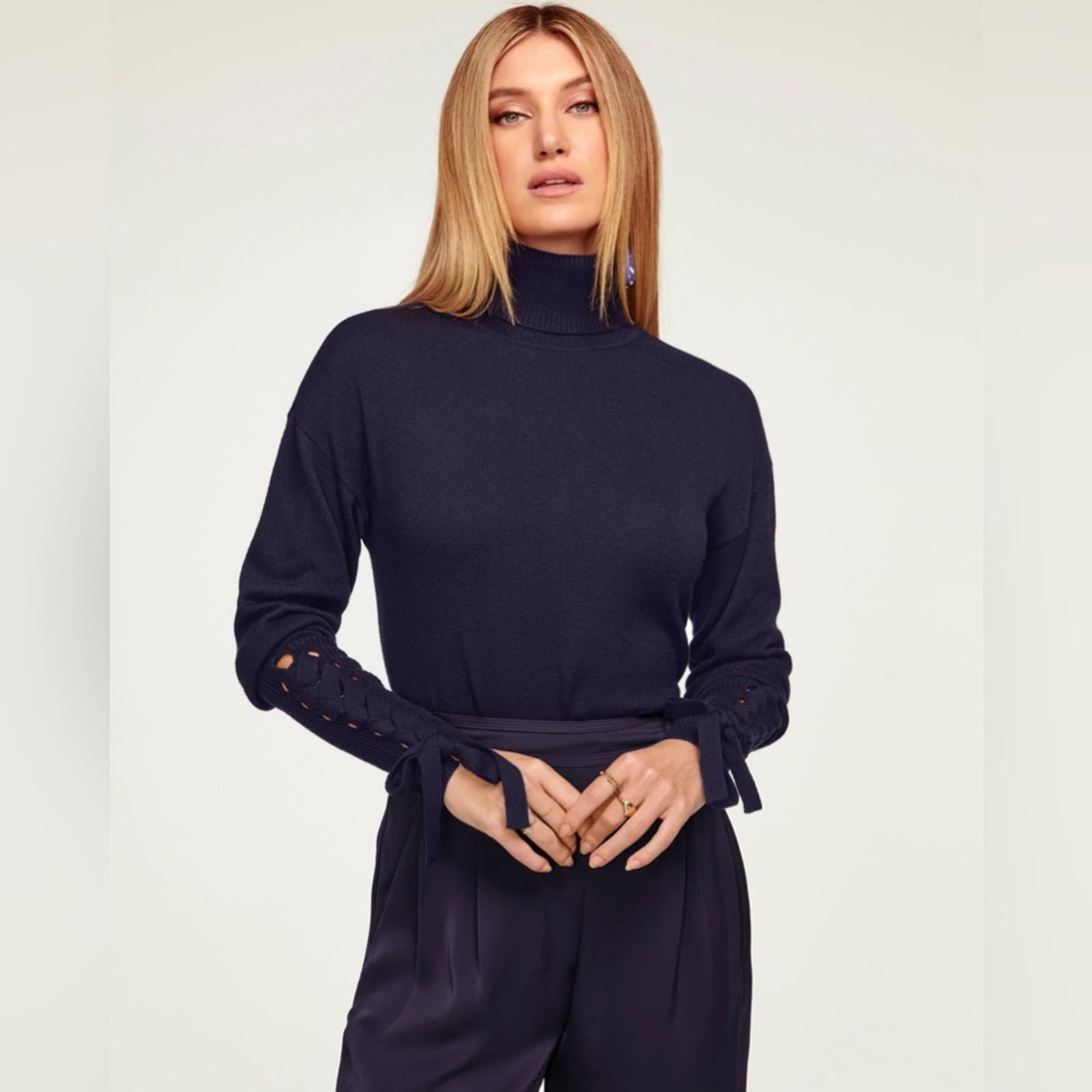 Ramy Brook Walt Turtle Neck Long Lace-Up Sleeve Top in Black, Size XS New w/Tag