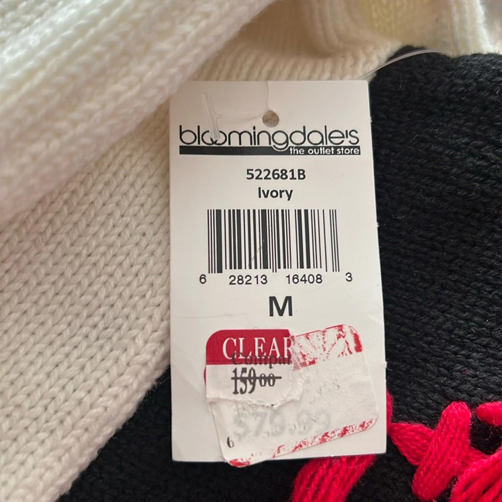 Cable Knit Turtleneck Sweater with Puff Sleeves in White Multi, Size M NWT